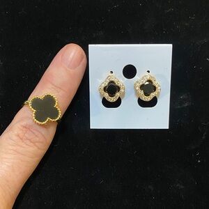 Elegant Gold Filled Black Clover Jewelry Set